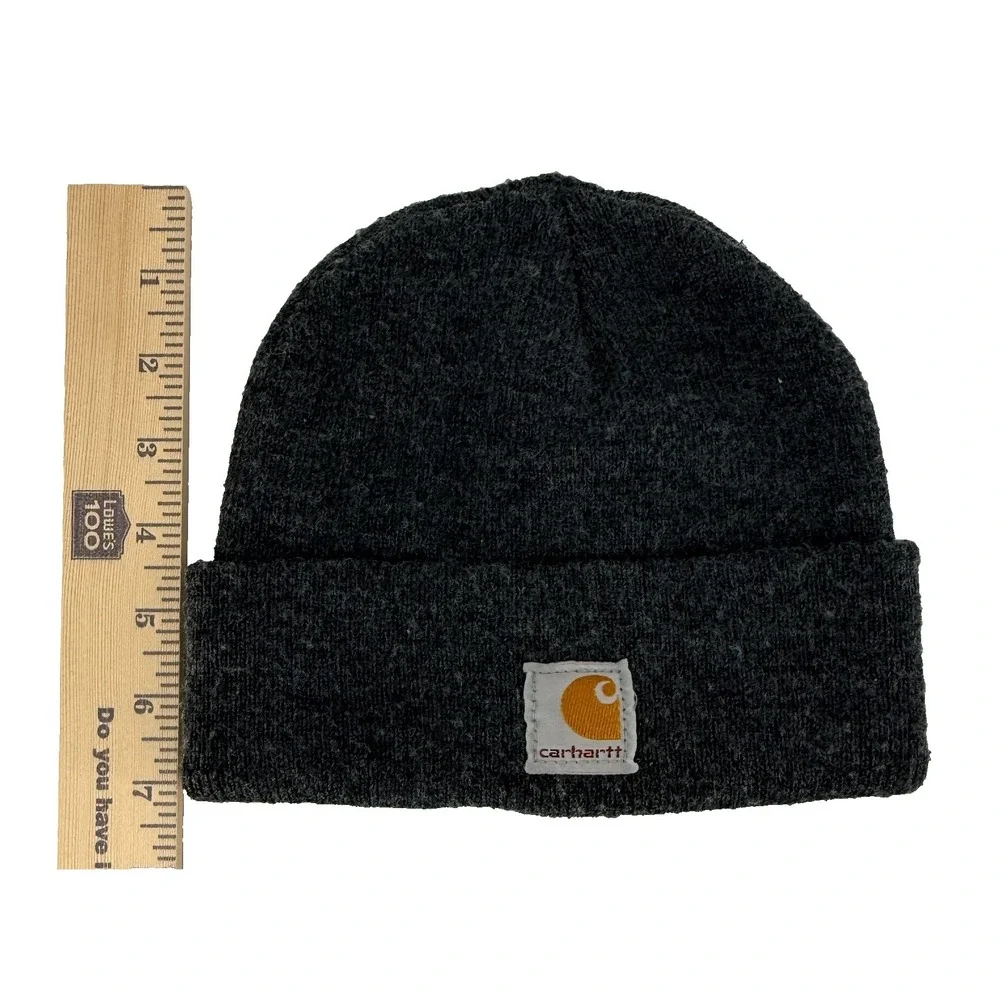 Carhartt Beanie Youth Gray Knit Hat Logo Patch‎ Winter Cap Cuffed